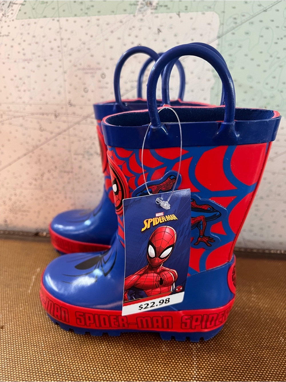 NWT! MARVEL SPIDERMAN Toddler Boy's  RAIN BOOTS Waterproof New Style Size 5-6